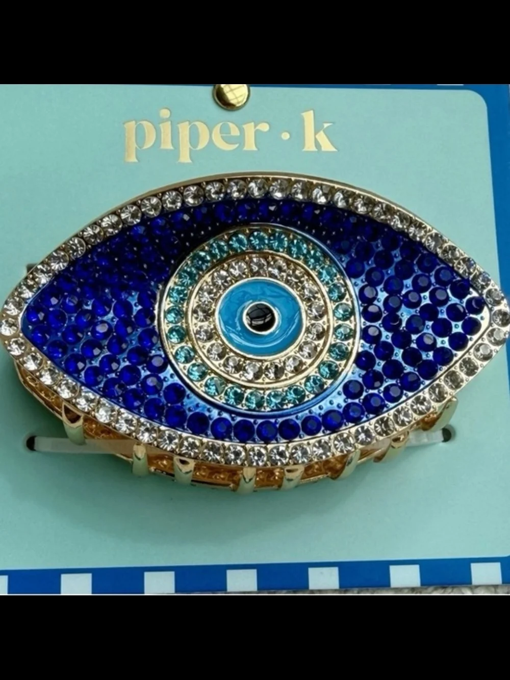 👀▪️Piper K ▪️Evil Eye Crystal Hair Clip - Blue and Gold-Tone